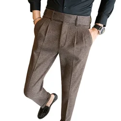 Autumn Winter Neapolitan Trousers Men with 5% Wool Fabric, Coffee Fashionable Simple & Versatile Casual Pants,pantalones Hombre