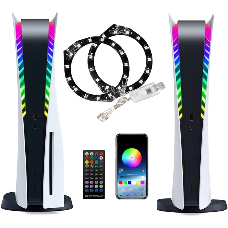 8 Color RGB Atmosphere Light Host Light Strip LED Sticker With Remote Control For PS5