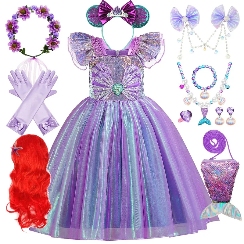 

Mermaid Ariel Role Playing Princess Costume Kids Fancy Dress Girls Cosplay Children Carnival Birthday Party Clothes 2-8T