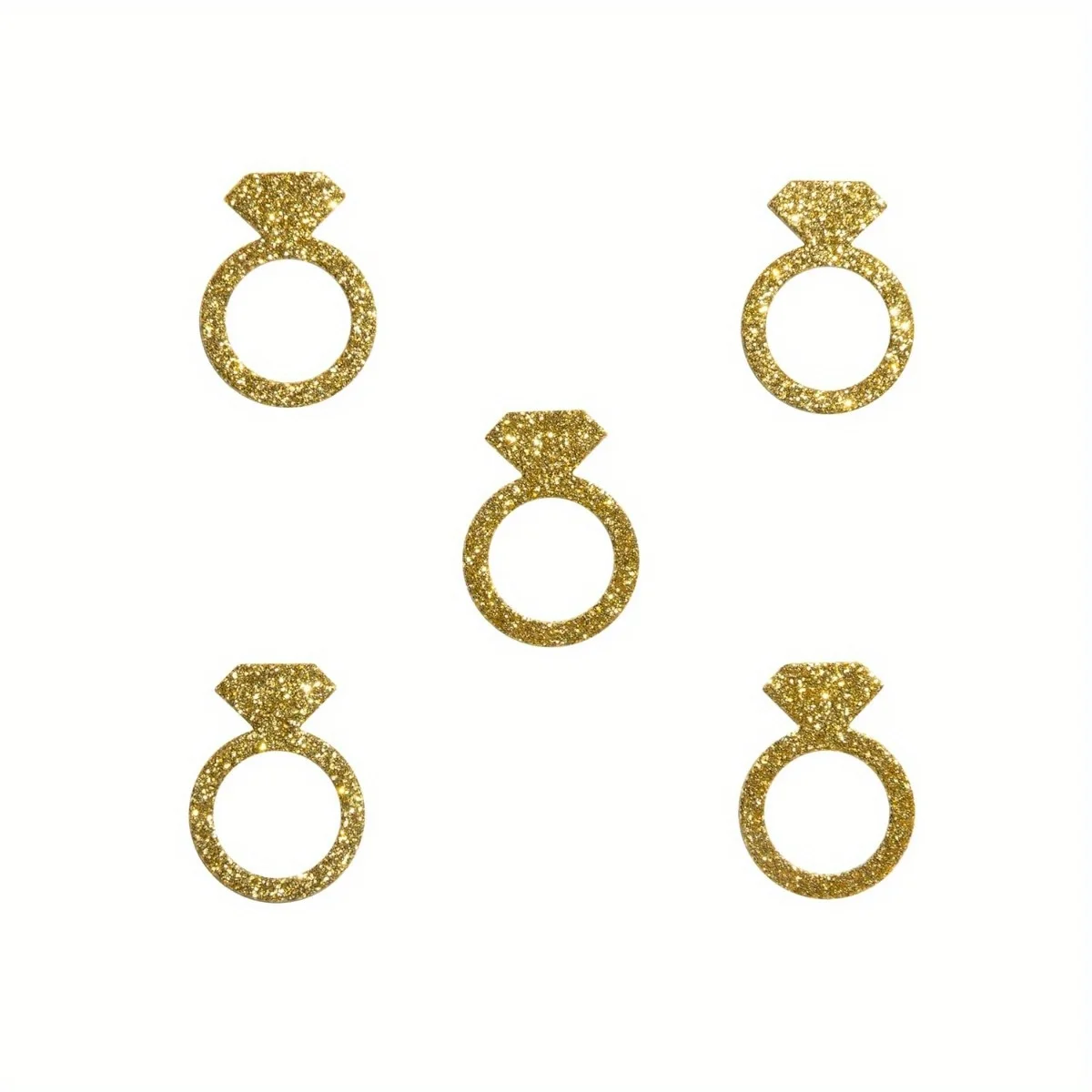 100 Stück goldenes Verlobungsring-Konfetti – funkelnde Tischdekoration für Junggesellenabschiede, romantische Feiern, Event-Accessoires – Detail 3