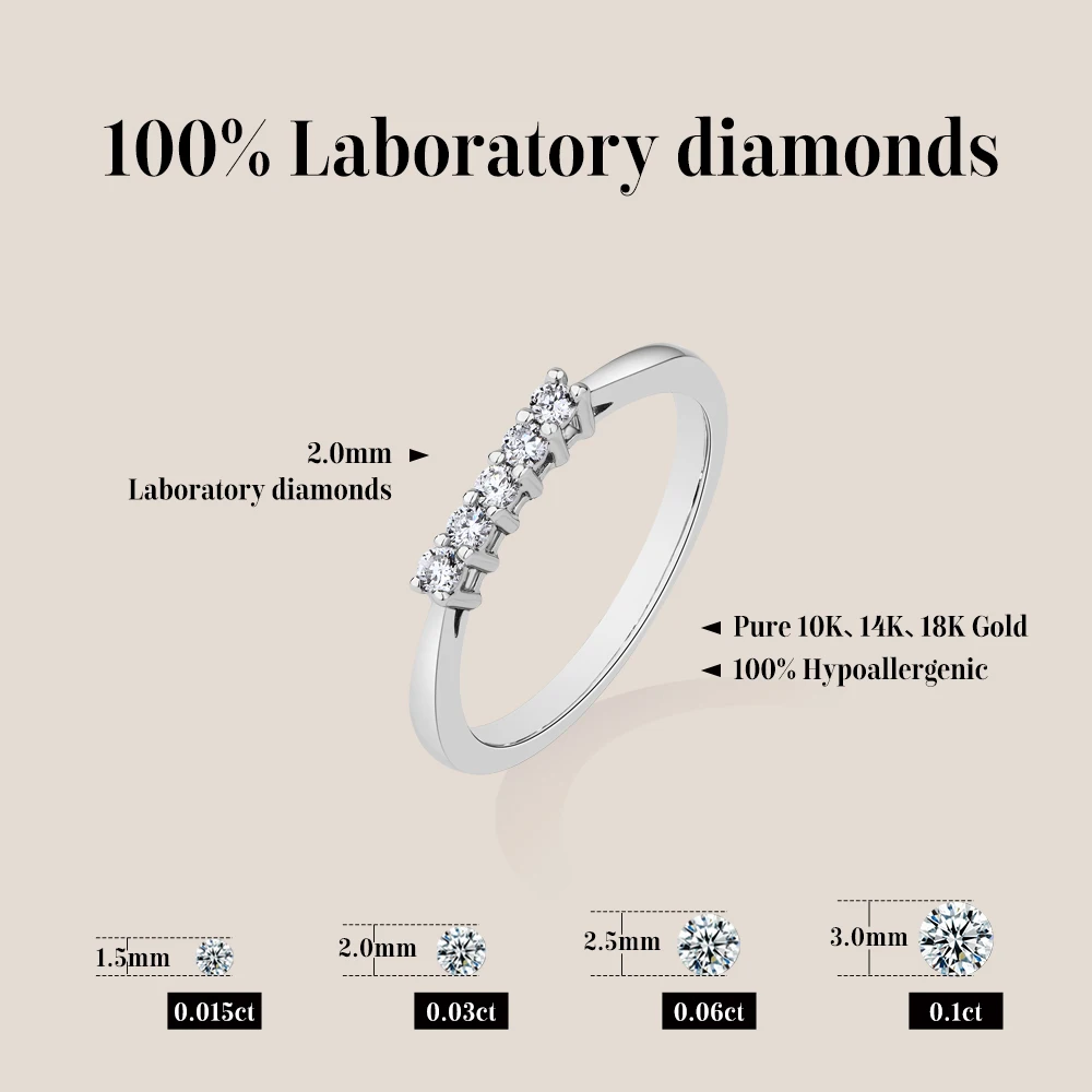 ATTAGEMS 2mm Round Cut lab Diamond Ring Pure 10k 14K 18K Gold for Women Girl Anniversary Gift Simple Versatile Ring Fine Jewelry