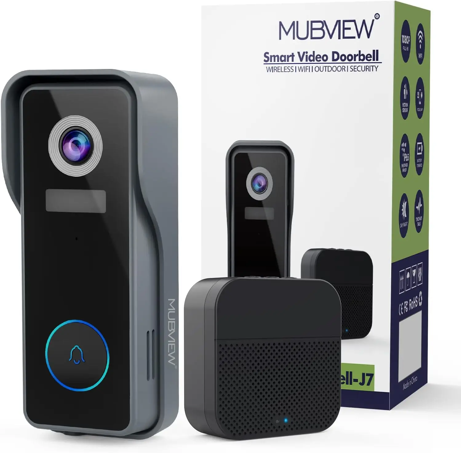 Wireless Doorbell Camera with Chime 2K HD, WiFi Video Doorbell Camera with Voice Changer, Motion Detector, Anti-Theft Device, Night Vision, 2-Way Audio, SD/Cloud Storage, No Subscription