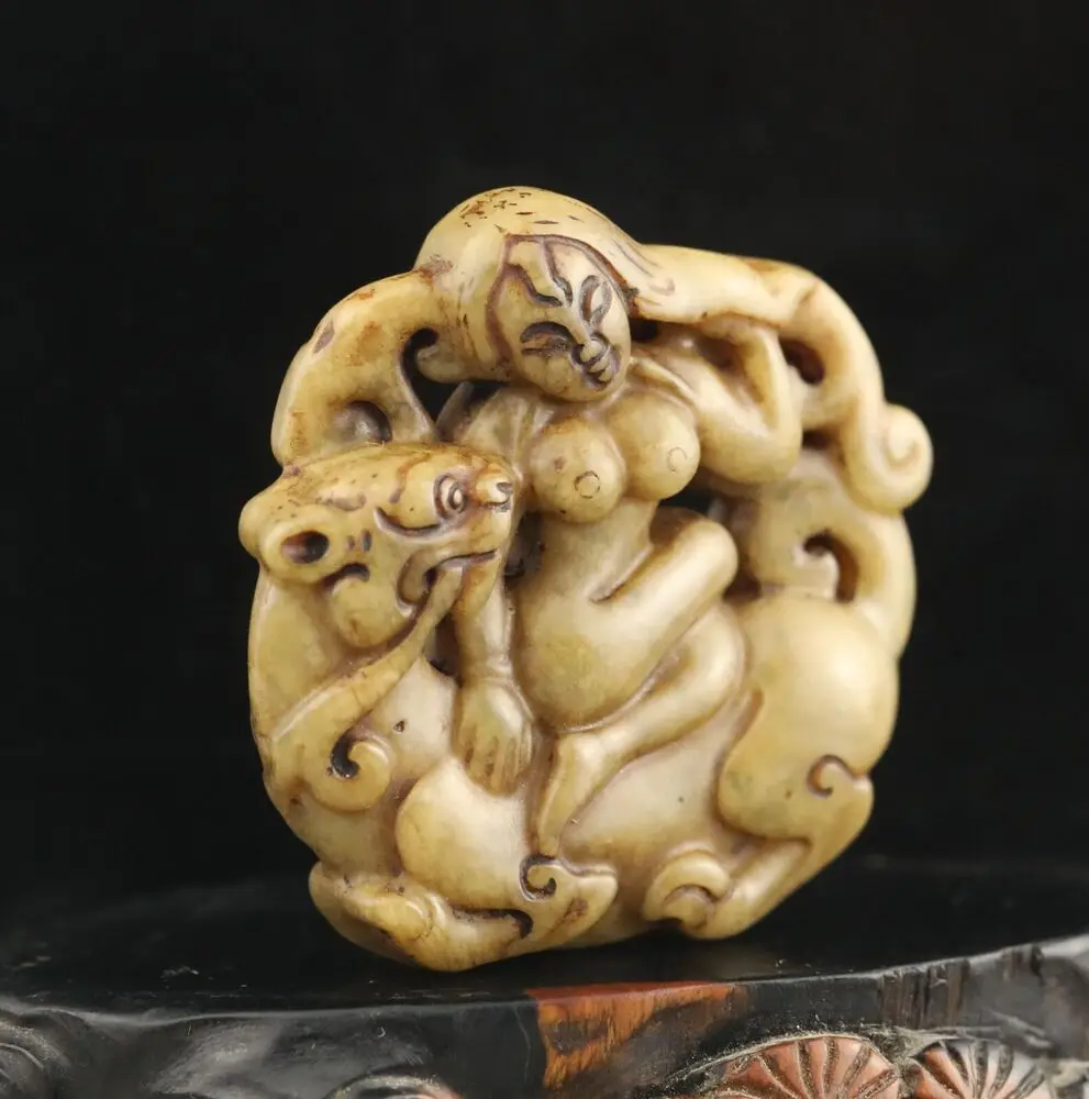 Chinese  Collectible Old natural jade hand-carved statue