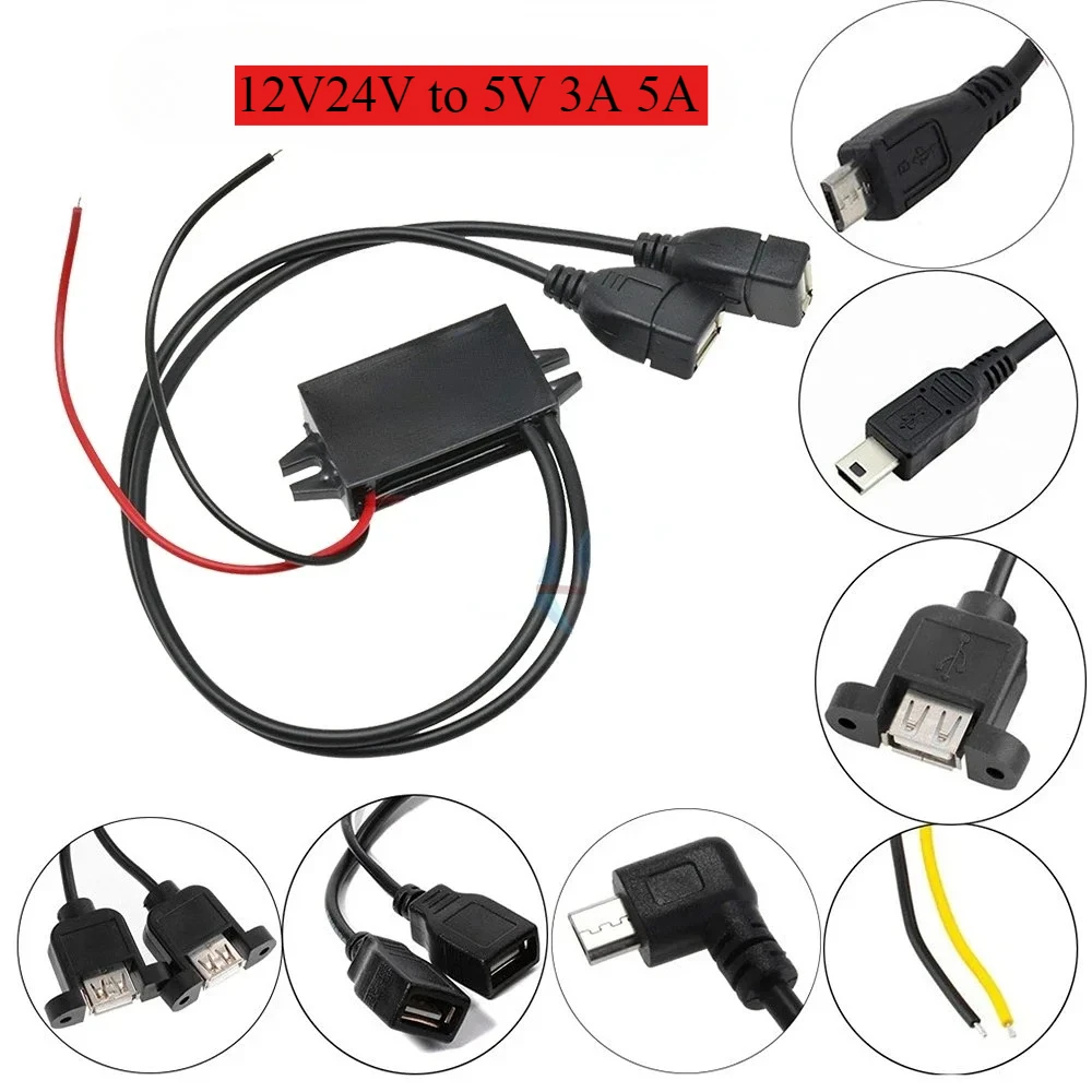

12V24V to 5V 3A 5A Micro Mini USB Step Down Voltage Power Supply Output Adapter Heat Auto Protection DC DC Car Power Converter