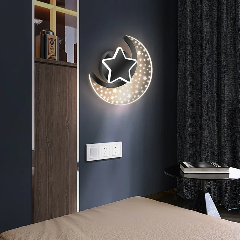 

Modern bedside Moon Star Wall Lamp For Children Kids Room Acrylic Wall Light Baby Sleeping Night Light Creative Home Deco Sconce