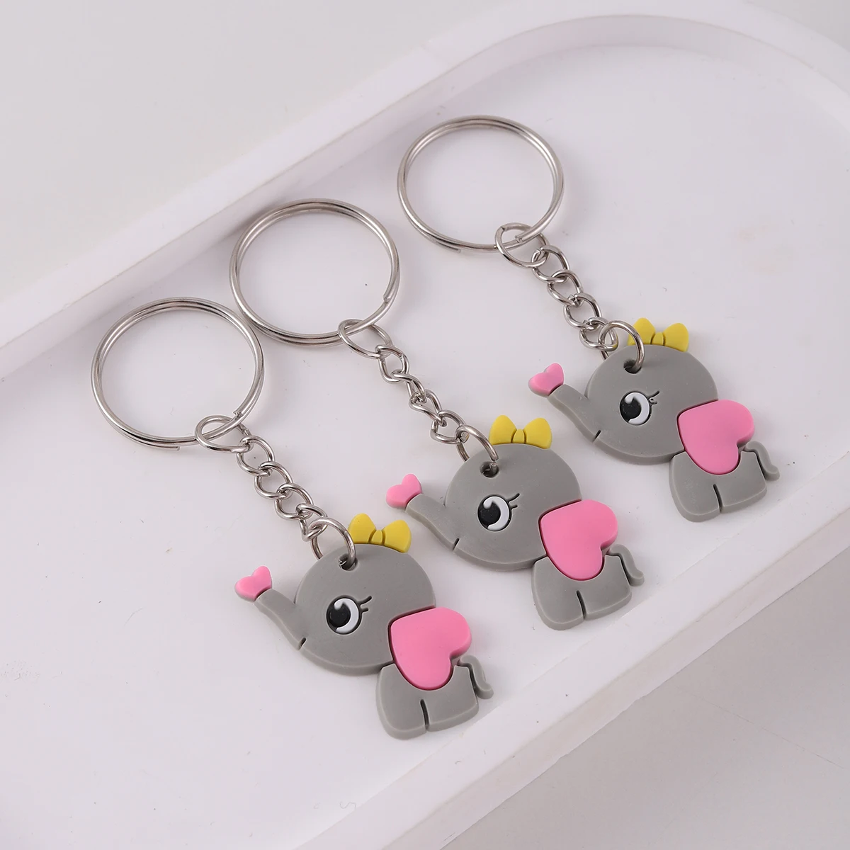 16 Stück süßer Herz-Elefant-Schlüsselanhänger, Cartoon-Silikon-Tier-Schlüsselanhänger, Ring, Geldbörse, Tasche, Rucksack, Charm, Ohrhörer-Hülle, Zubehör – Detail 5