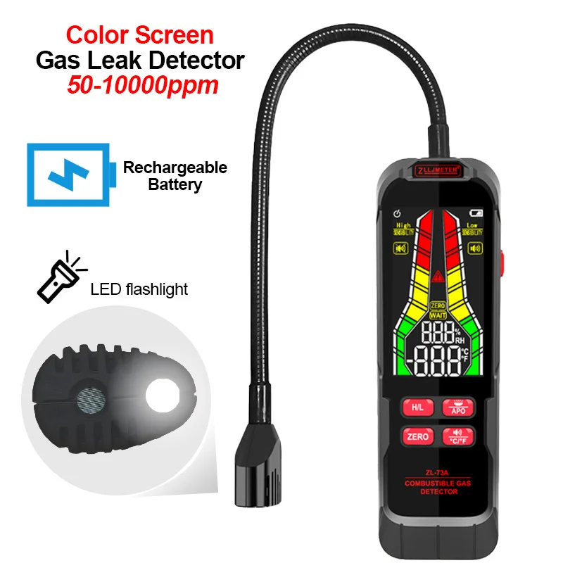 

50-10000ppm Color Screen Digital Gas Leak Detector Audible Visual Alarm Combustible Flammable Natural Methane Alcohol Tester