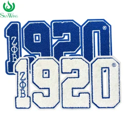 1920 Chenille Number with Zeta Phi Beta Blue and White Sorority iron on Patch for Sweatshirt