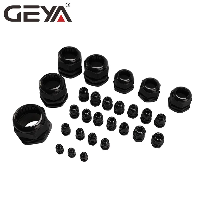 GEYA IP68 Cable Gland PG7 20PCS for 3-6.5mm PG9 PG11 PG13.5 PG16 PG21 Wire Cable Waterproof Nylon Plastic Cable Gland Connector