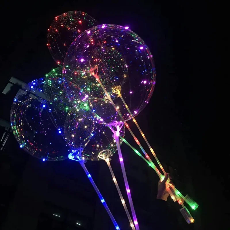 Balão luminoso LED com vara, balões transparentes, brinquedos piscando, dia dos namorados, decoração da festa de casamento, 20 