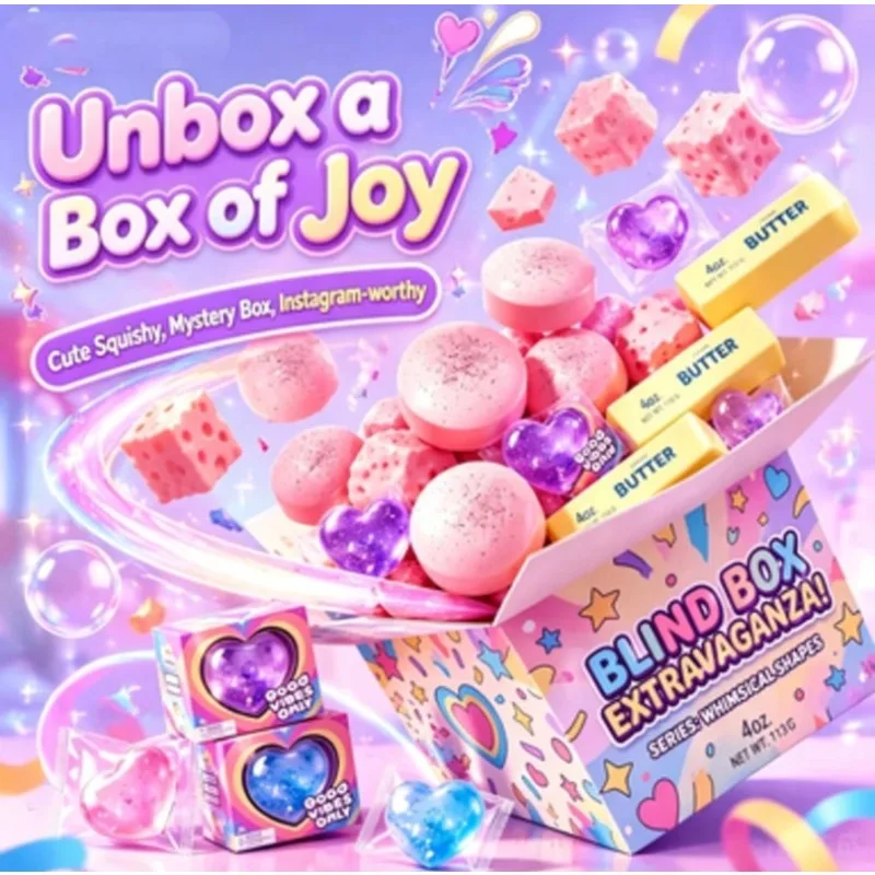 Squishy Blind Box, Kawaii Style Assorted Squeeze Toys, Soft Slow Rise Texture, Cute Whimsical Shapes (Butter, Cheese, Heart), Stress Relief & Anxiety Relief Fidget Toys, Ideal Gift For Kids, Teens, Adults, Students & Friends