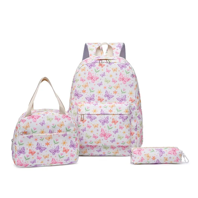 Fashion Butterfly 3‑in‑1 Backpack Set Handbag for Students Daily School Storage Bag