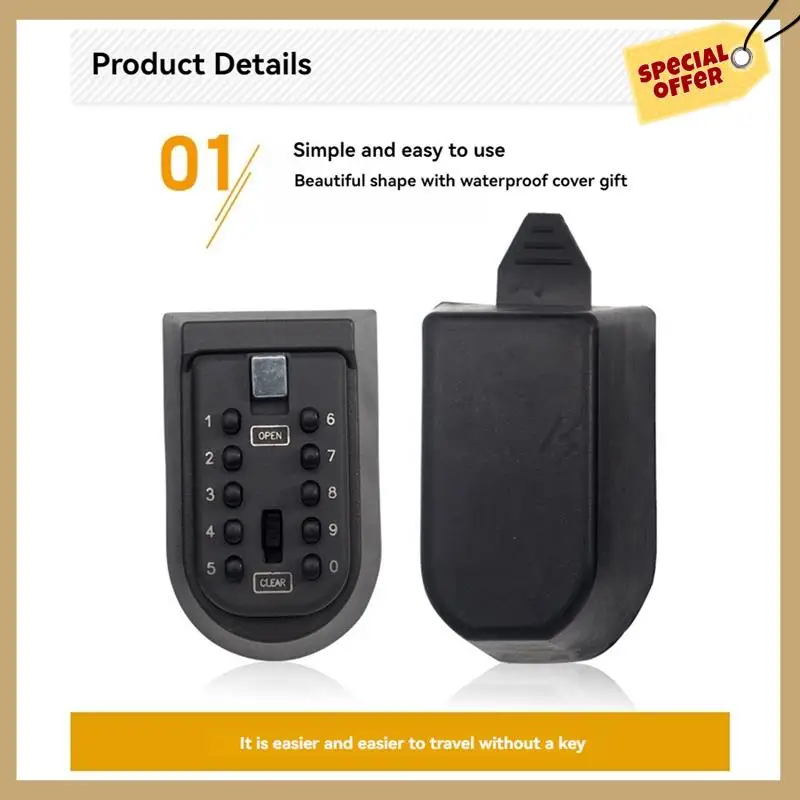 Wall Mounted Key Safe Box Weatherproof 10-Digit Combination Lock Anti-Theft Storage For Home & Outdoor Use