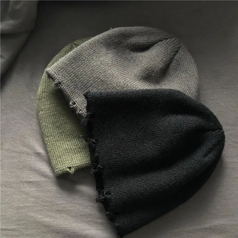 Autumn and Winter Korean Style Ins Japanese-Style Retro Pure Color All-Matching Thickened Thermal Knitting Woolen Cap Ripped Hat