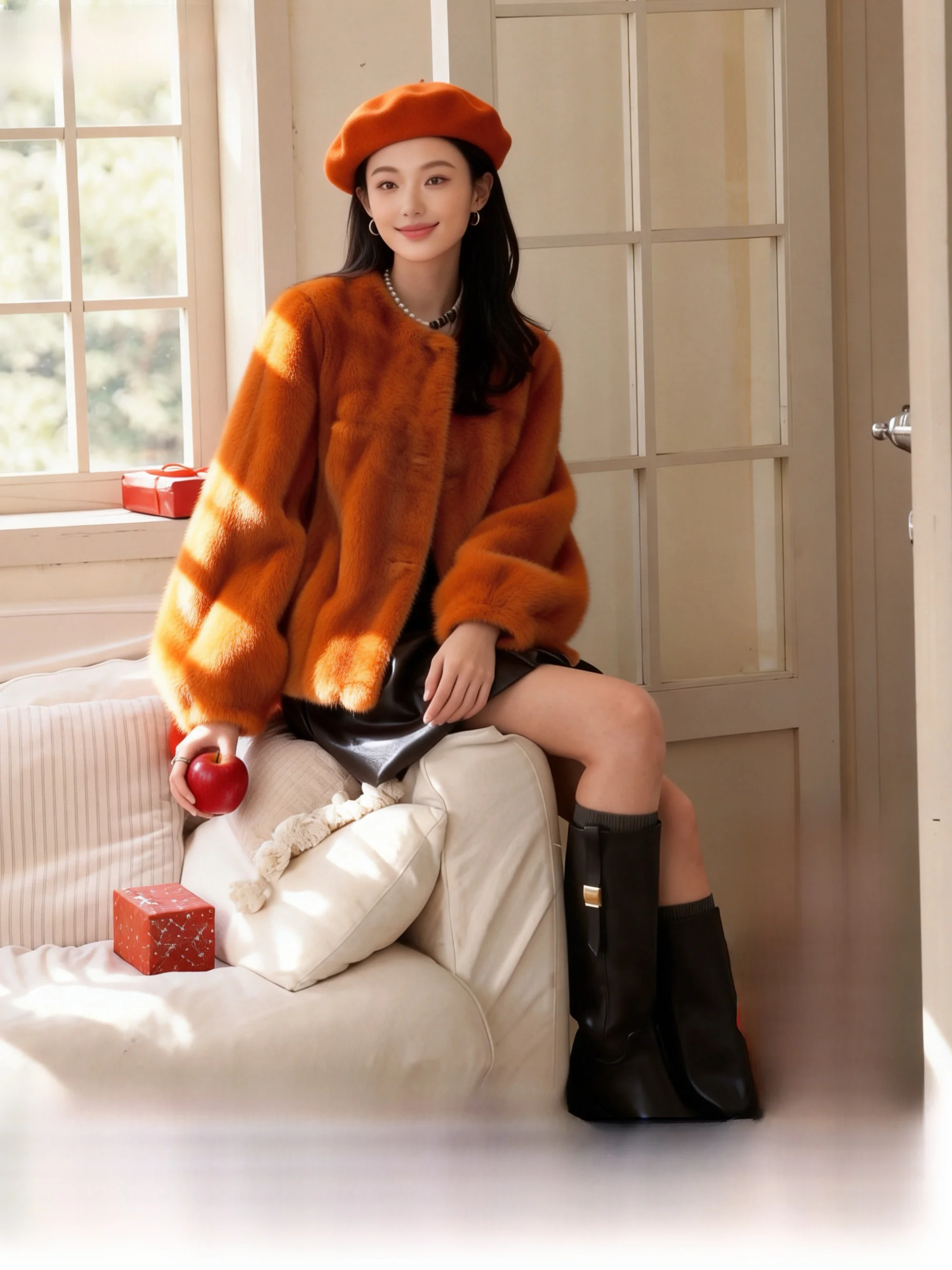 

Soft Plu ort Fur Jaet Simulated Mink One-Piece Eco-Friendly Warmth Comfortable Women's Outerwear Straight Cut Asymmetrical