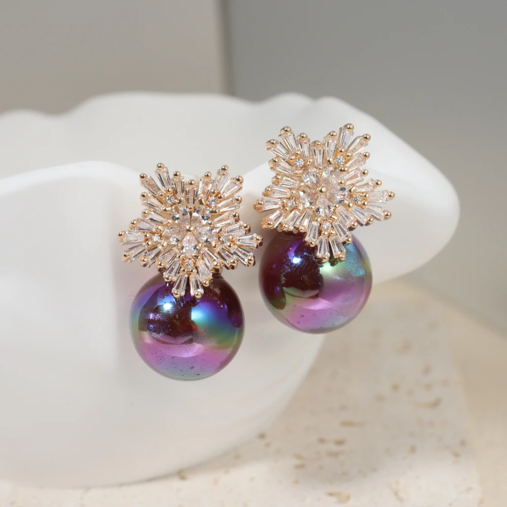 

Luxury Snowflake Imitation Pearls Dangle Earrings for Women Sweet Zirconia Stud Earring Fashion Jewelry Wedding Accessory