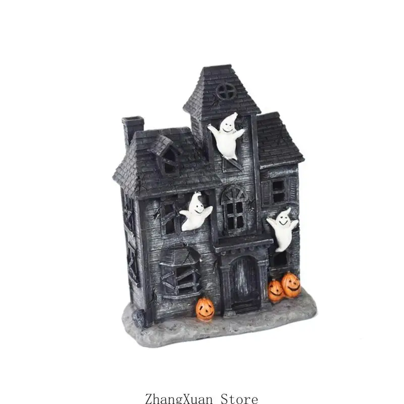 Beleuchtetes Halloween-Haus aus Kunstharz mit Kürbismotiven für Szenen Eingangsbereich, 3 x – Detail 7