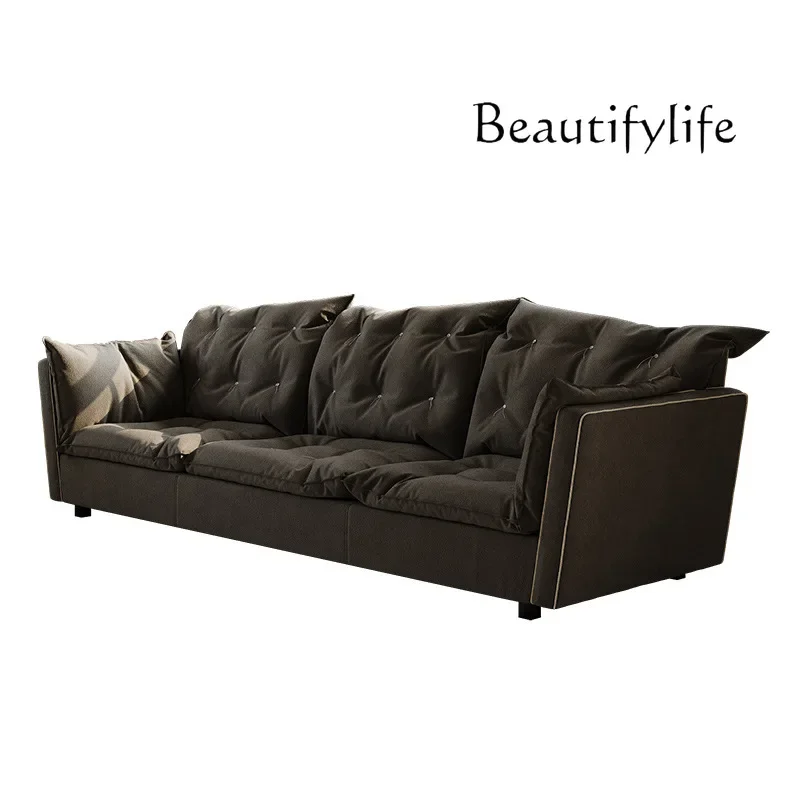 

French retro cloud matte fabric sofa designer down straight row living room small apartment