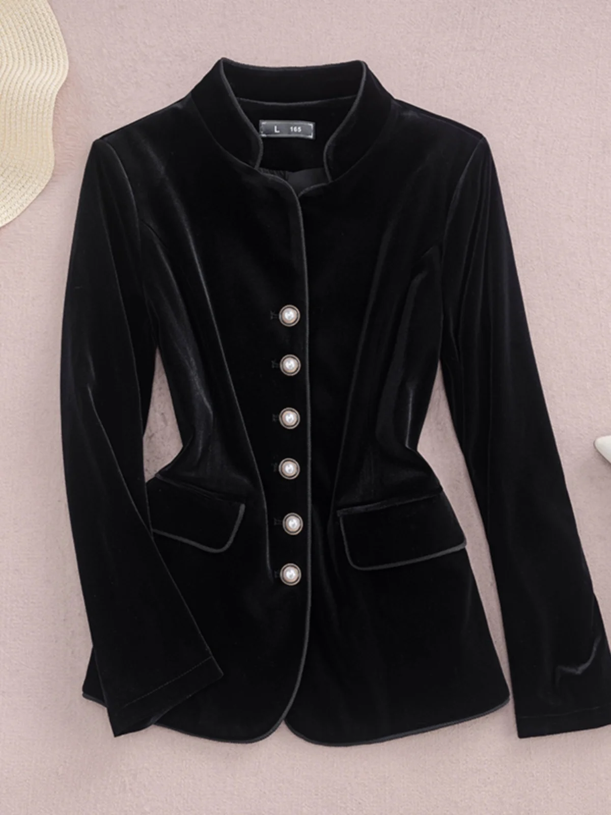 

New Chinese Style Gold Velvet Suit 2025 Spring and Autumn New Slim Fit Stand Collar Suit Jacket