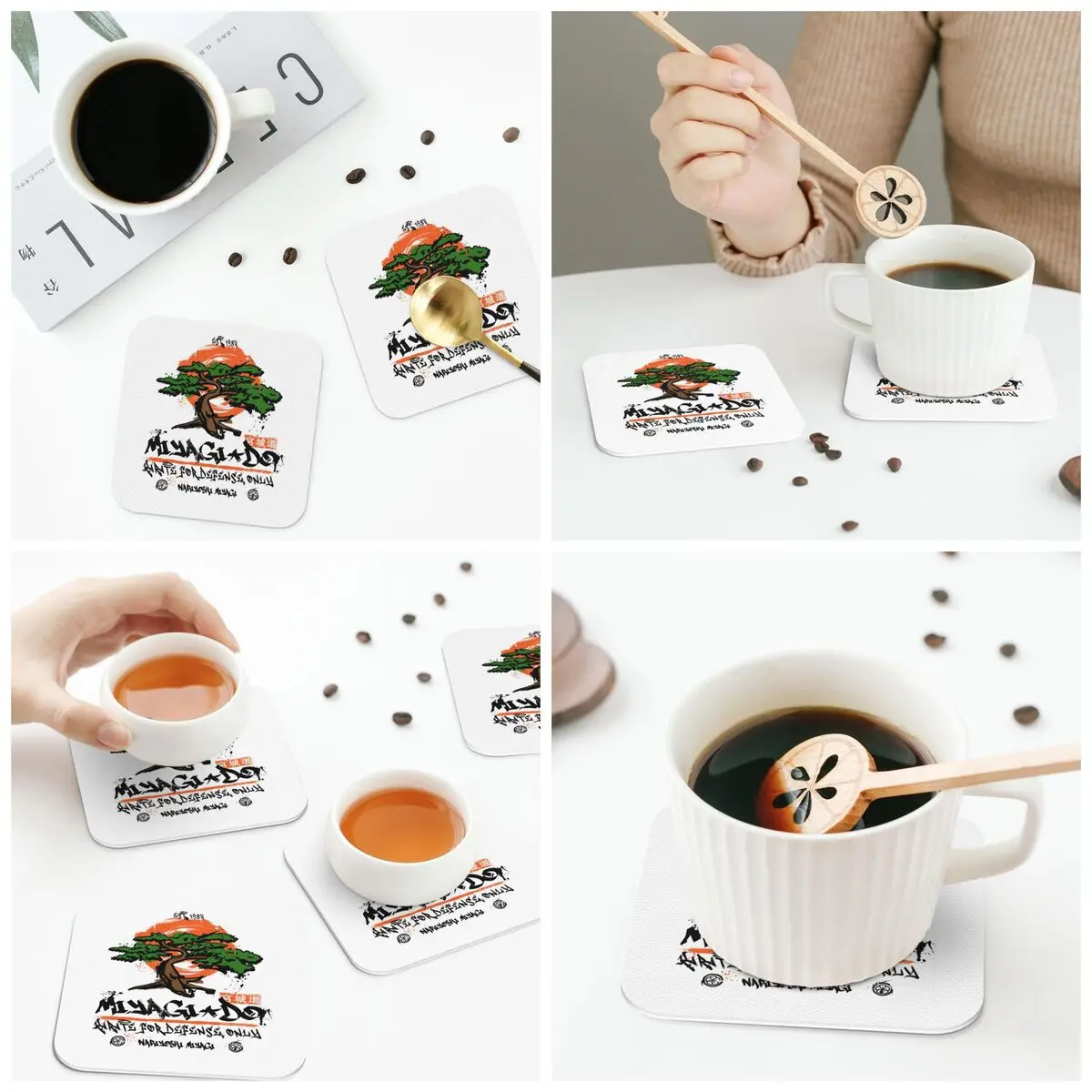 Miyagi Do Karate Coasters Kitchen Placemats Non-slip Insulation Cup Coffee Mats For Decor Home Tableware Pads Set of 4