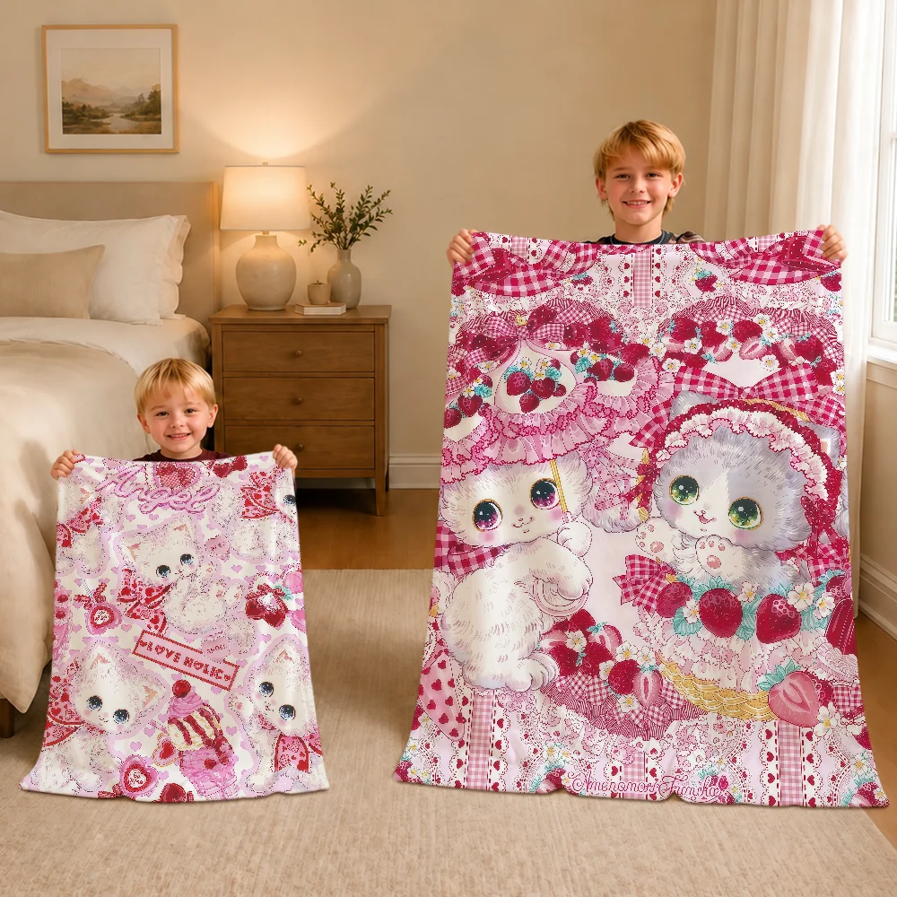 Cute Pink Lolita Cat Style Amenomori Fumika Bunny Warm Soft Plush Blanket For Sofa Living Room Nap Home Bedroom Gift Pet Hogar