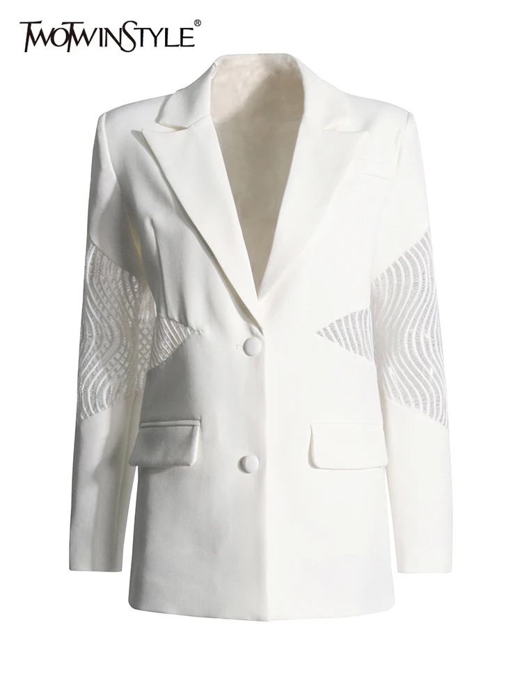 TWOTWINSTYLE-Blazer de encaje de retazos para mujer, chaqueta elegante con cuello con muescas, manga larga, empalmada, botonadura única, Sexy, novedad