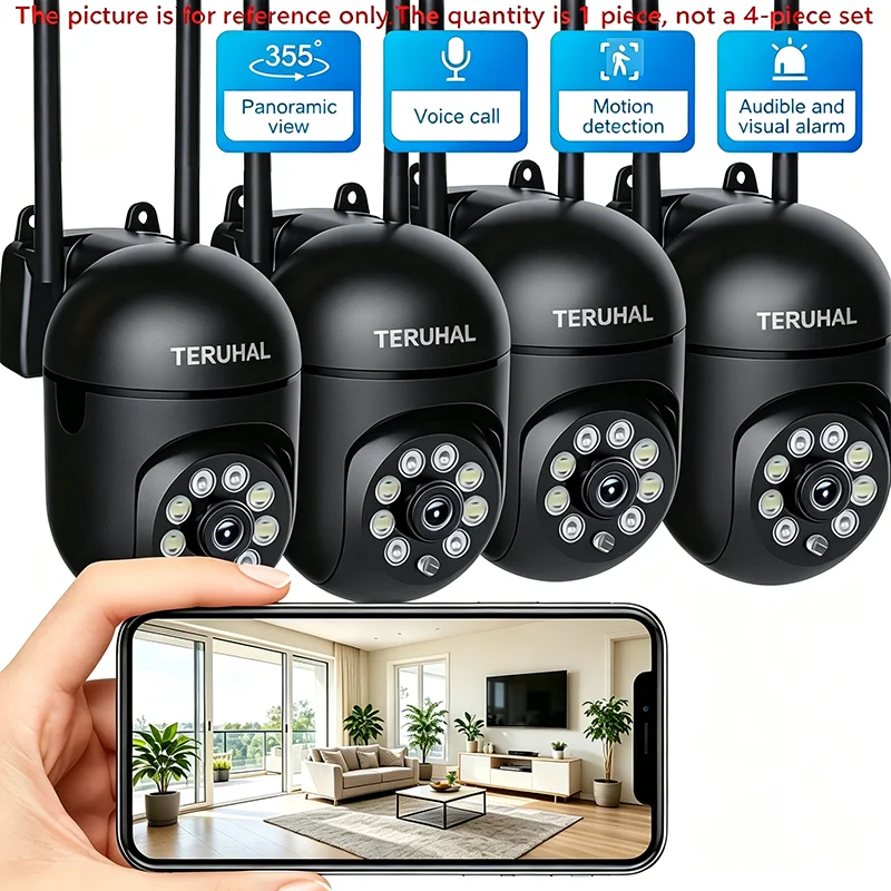 Home Security Camera, Wireless WiFi security camera, 355 ° rotating monitoring, color night vision, AI motion tracking