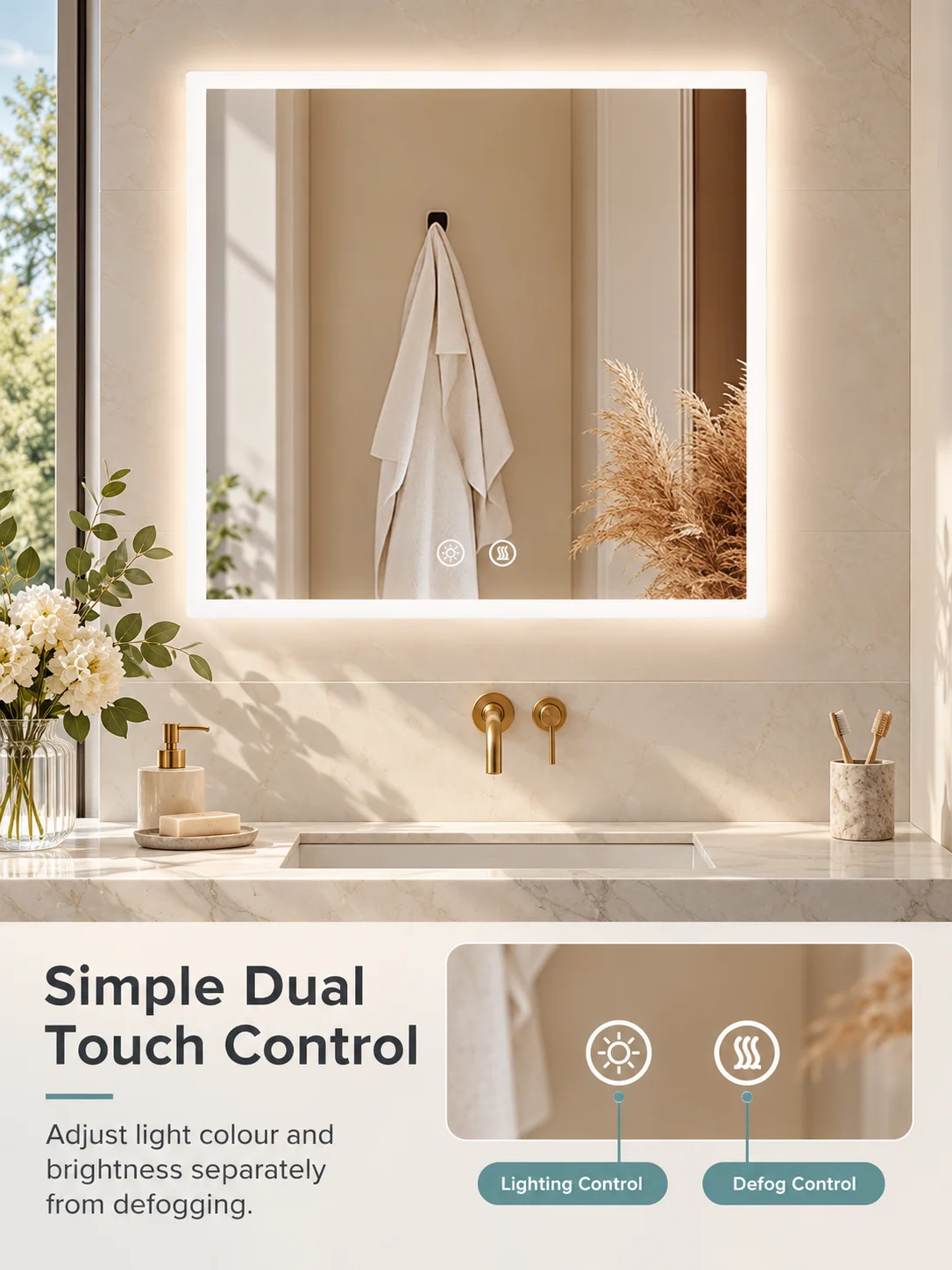 LUVODI LED Bathroom Mirror Rectangle Backlit Vanity Mirror with 3 Color Dimmable Lighting Anti-Fog with Memory Function IP44
