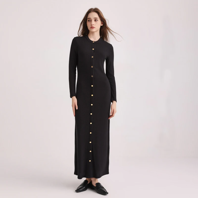 

AA AW25 Зимнее женское платье, удобное и мягкое вязаное платье макси на пуговицах, женская одежда