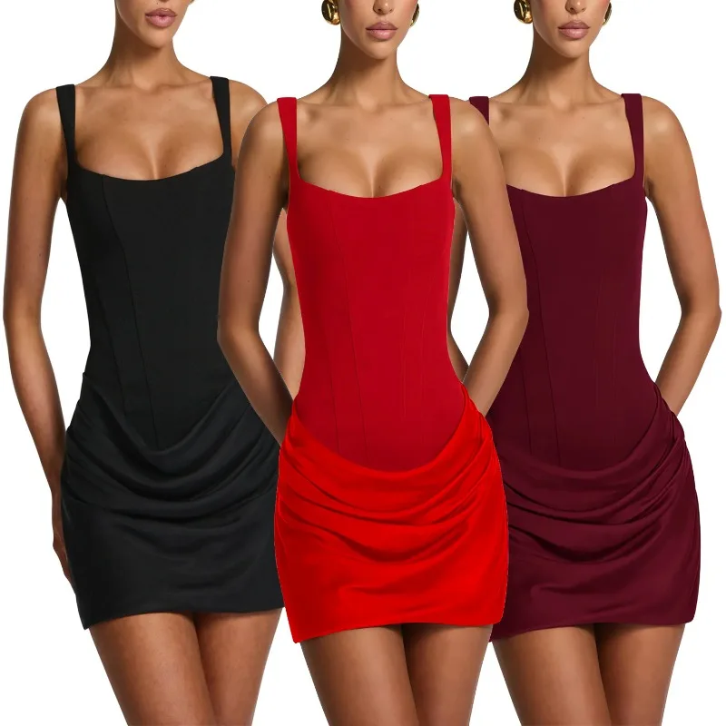 

New European and American Fashion Strapless Shoulder Strap Short Spicy Girl Dress Fashionable Simple and Sexy Women's Clothing