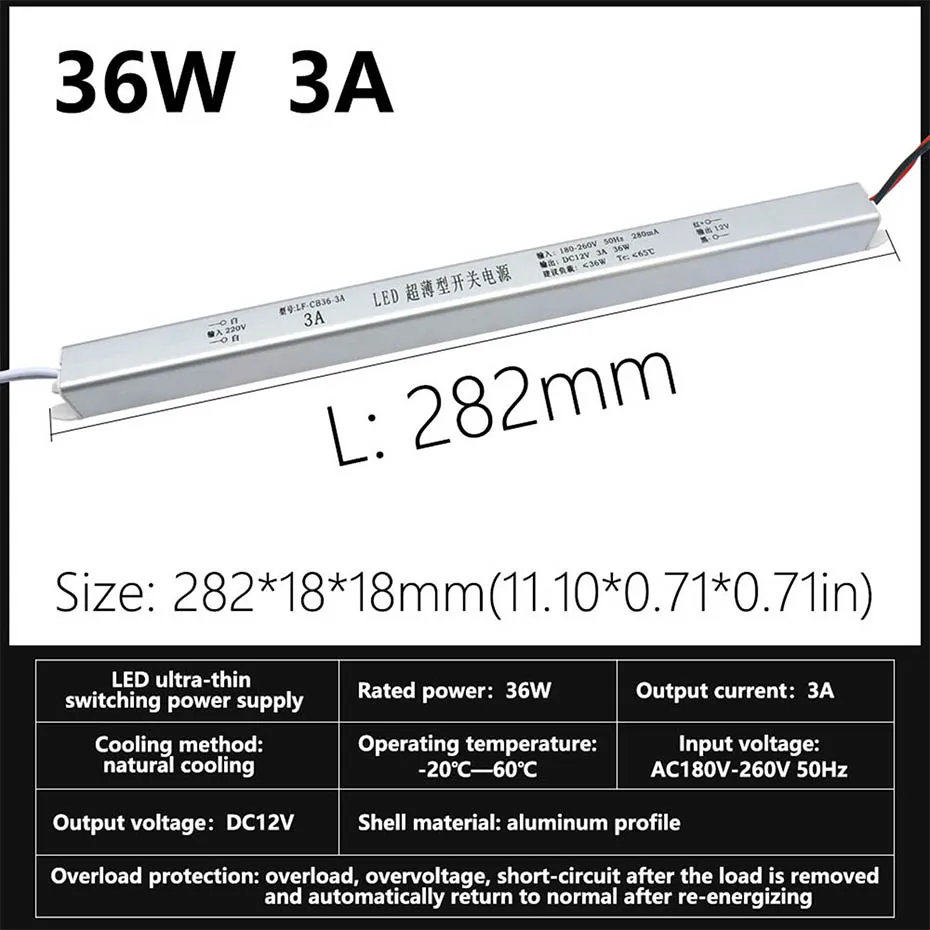 DC12V/24V Ultradünnes Schaltnetzteil 12W 24W 36W 60W 72W AC220V Beleuchtungstransformator 1A 1,5A 2A 2,5A 3A 5A 6A LED-Treiber – Detail 3