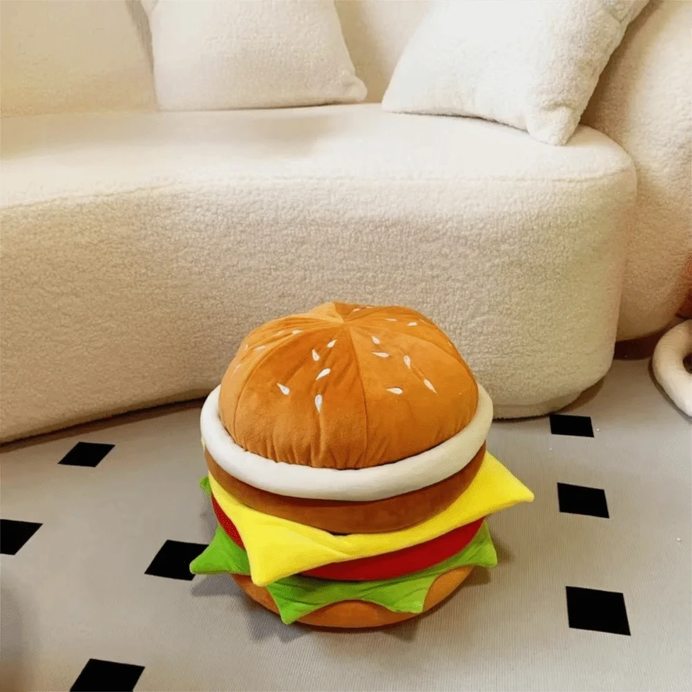 Cartoon Hamburger Storage Stool Decorative Hamburger Storage Ottoman Soft Space-saving Home Organizer Box Entryway