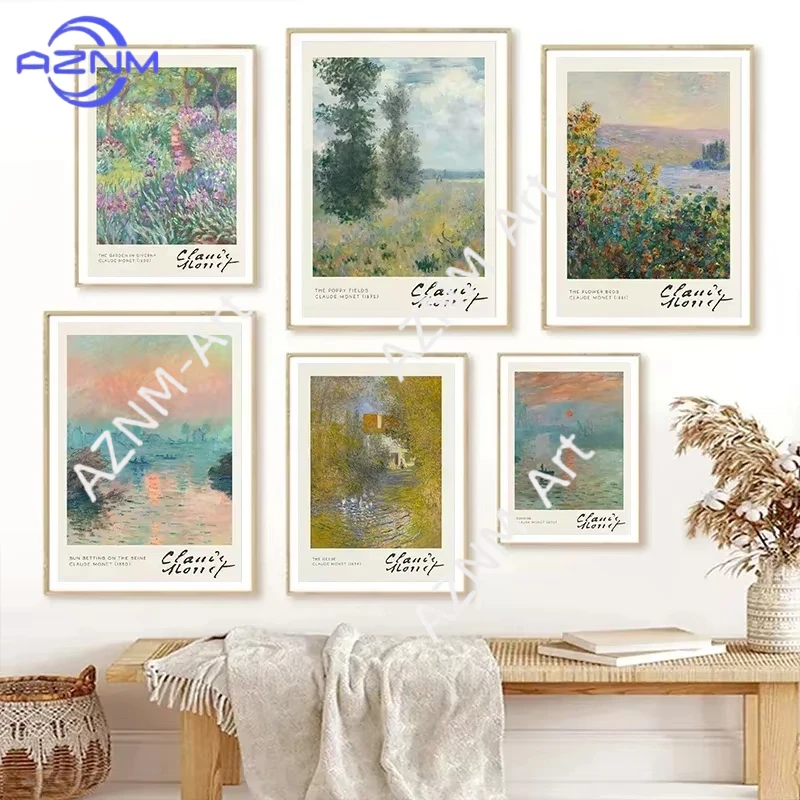 1PC Claude Monet Classic Artwork Collection Print Poster Nature Landscape Canvas Painting Wall Art For Living Room Decoration
