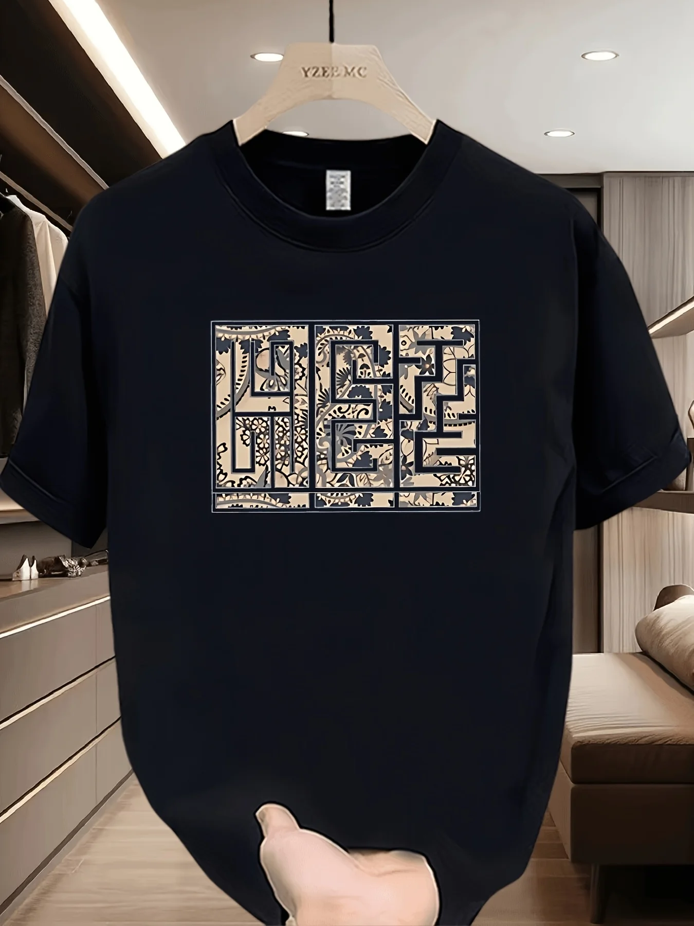 

Lightweight Cotton Men's Graphic Tee Pure Cotton,Trendy Geometric Print,Loose Fit Casual Short-Sleeve Shirt for Spring & Summer