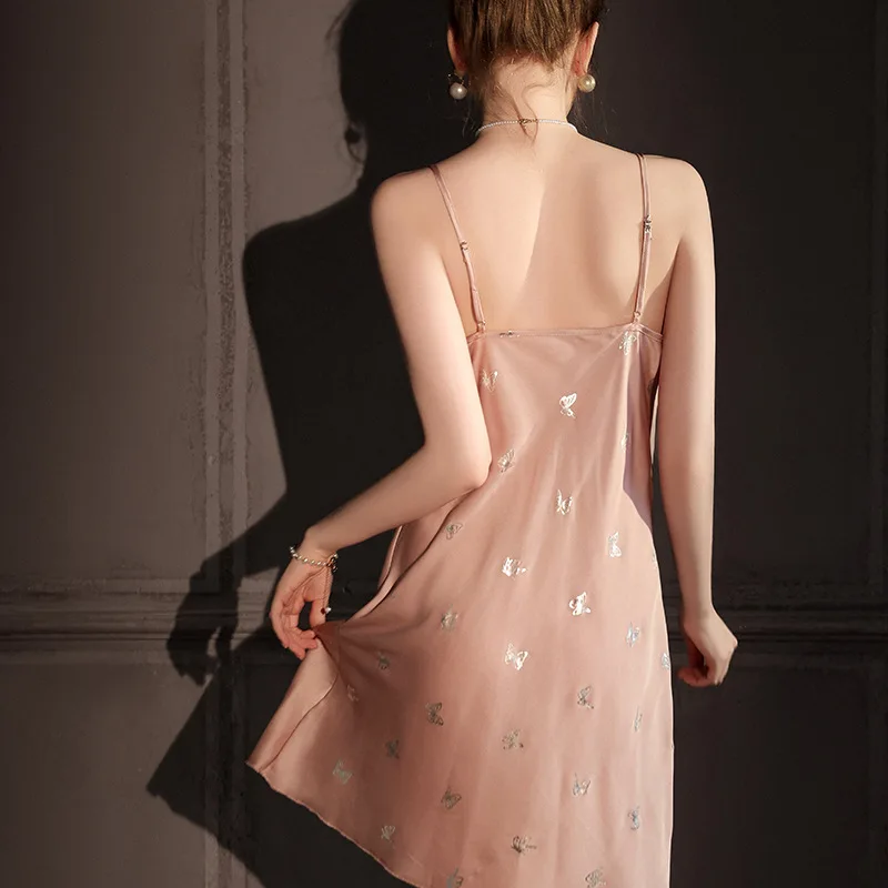 2025 All Season Satin Butterfly Strap Sexy Nightdress Women Ice Silk Dress Pajama Homewear Nightgown Sleepwear Skirt Loungewear