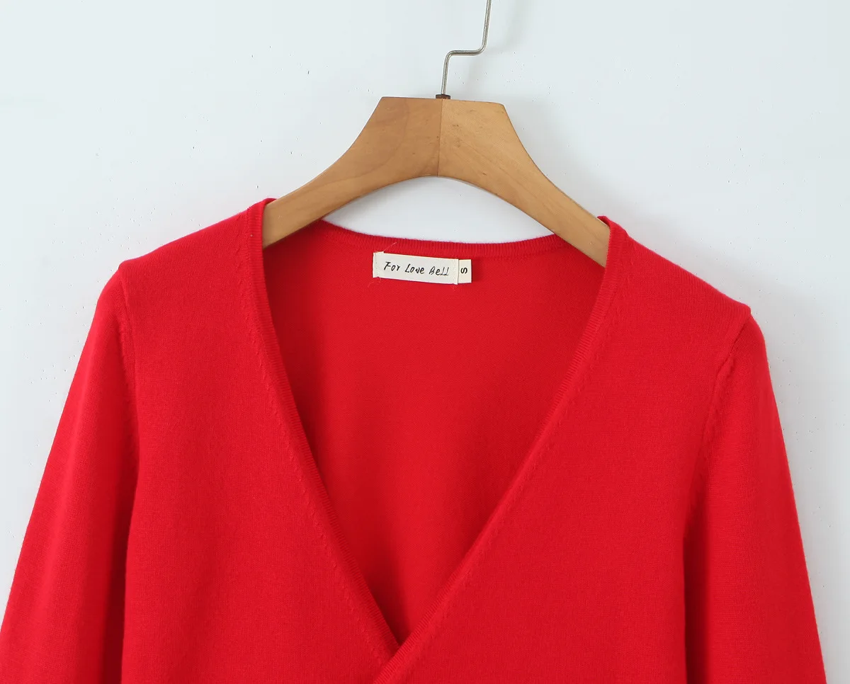 New Fashion Casual Autumn Long Sleeve V-neck Lace-up Solid Color Slim Fit Sweater For Women，2 Colors