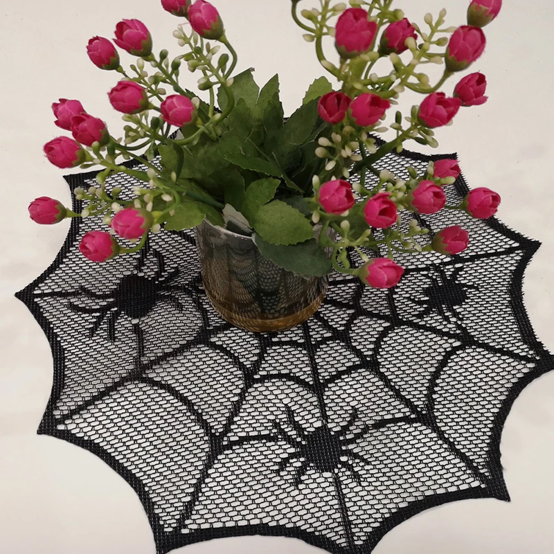 Halloween Black Lace Placemat Happy Halloween Party Decorations 2024 For Home Spider Web Tablecloth Kitchen Dining Table Decor