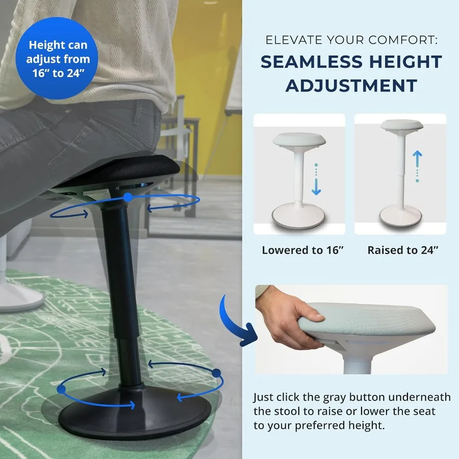 ارتفاع قابل للتعديل كرسي مكتب قائم للاستخدام المكتبي والفصول الدراسية 1624 بوصة نطاق قابل للتعديل قطب مريح تمايل البراز مع