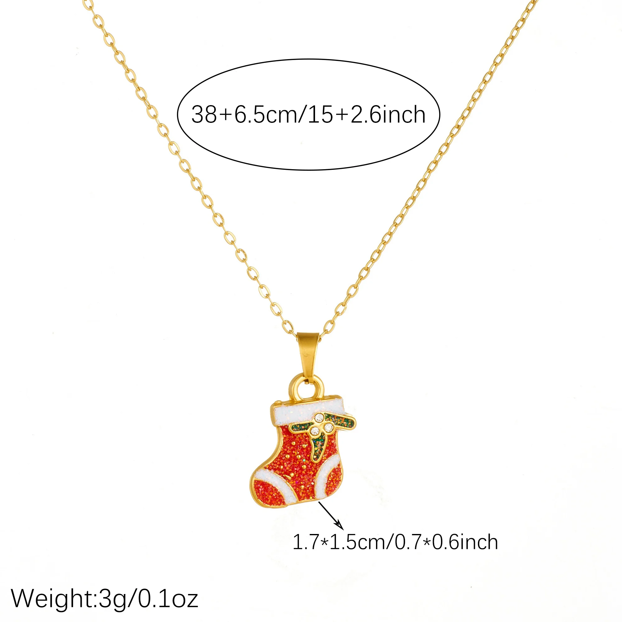 MEYRROYU Stainless Steel Glitter Christmas Stocking Pendant Necklace For Women Non-fading Neck Chain Holiday Party Jewelry Gift