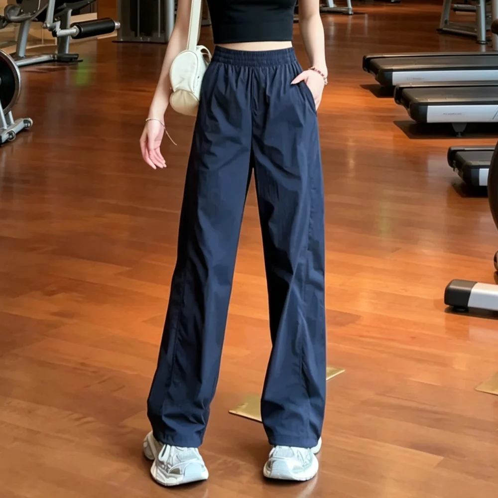 Summer Thin Wide Leg Pants Women High Waist Loose Casual Sport Hiking Jogging Gym Cargo Straight Pants Quick Dry Female Trousers