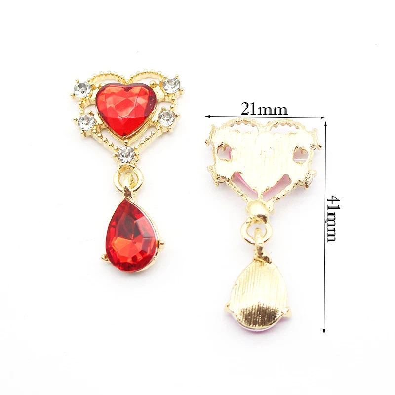 10Pcs Peach Heart Alloy Water Rhinestone Exquisite Pendant Jewelry Accessories Diy Wedding Clothing Bow Decoration Accessories