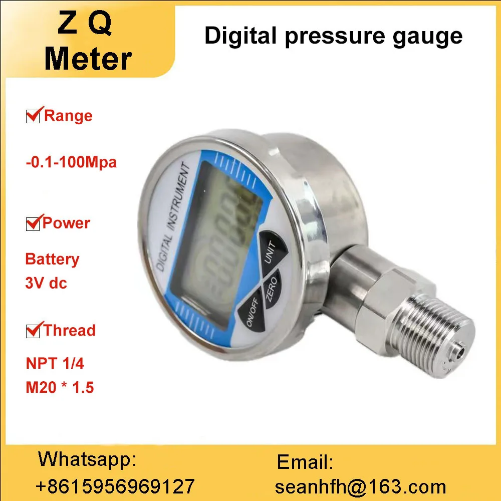 Stainless steel intelligent digital display pressure gauge vacuum negative pressure oil water pressure battery power supply 