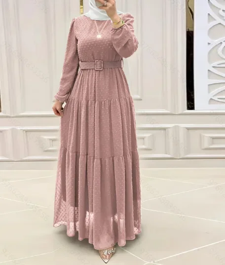 Summer Long Sleeve Temperament Robes with Belts Dubai Abaya Elegant Slim Dress Abayas for Women Kaftan High Waist Women Clothing