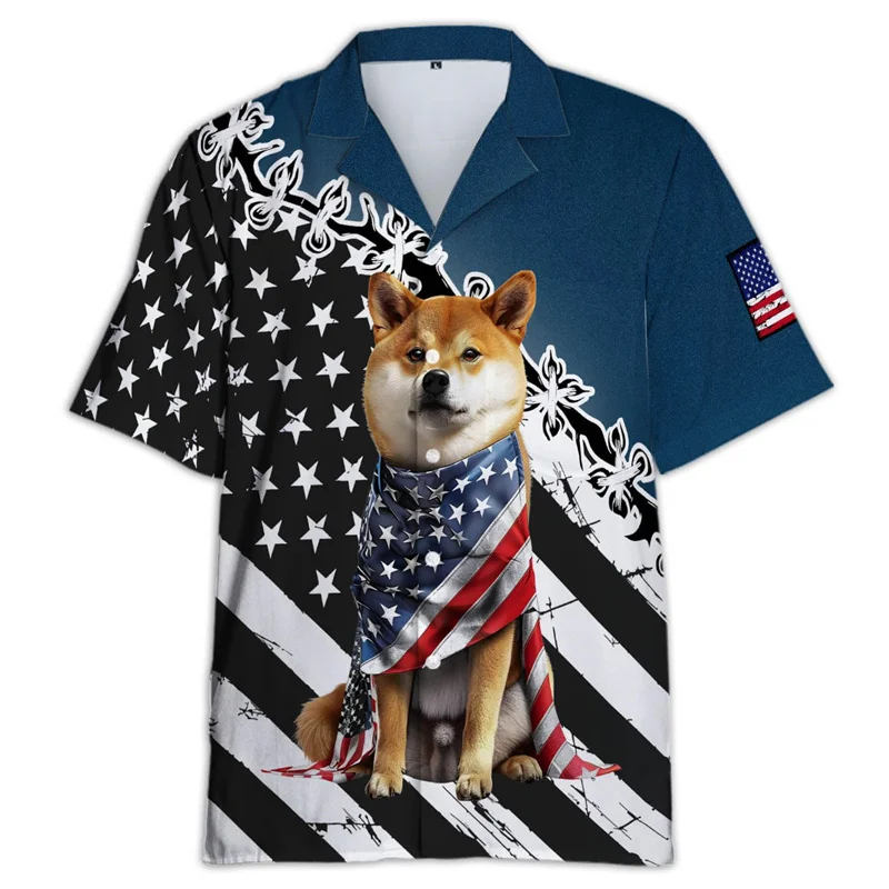 Cute Shiba Inu Graphic Hawaiian Shirt Men Funny Animal 3D Printed Aloha Shirts Summer Street Casual Short Sleeve Lapel Blouses