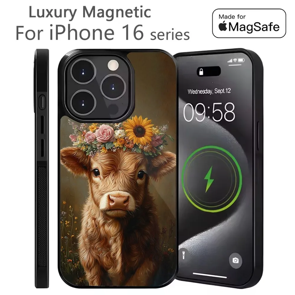 

Cute Highland Cow Phone Case For iPhone 16,15,14,13,12,11,Plus,Pro,Max Mini Magsafe Magnetic Wireless Charging
