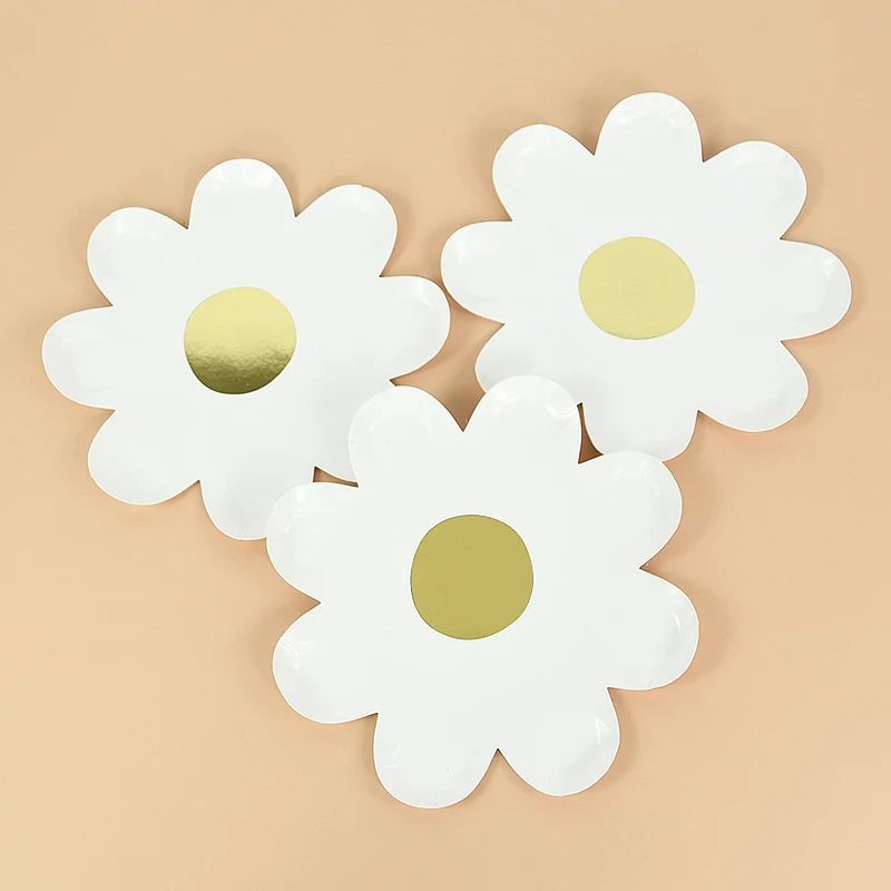 Daisy Theme Paper Plates Banner Straw Disposable Tableware Kids Birthday Party Baby Shower Supplies Wedding Decoration