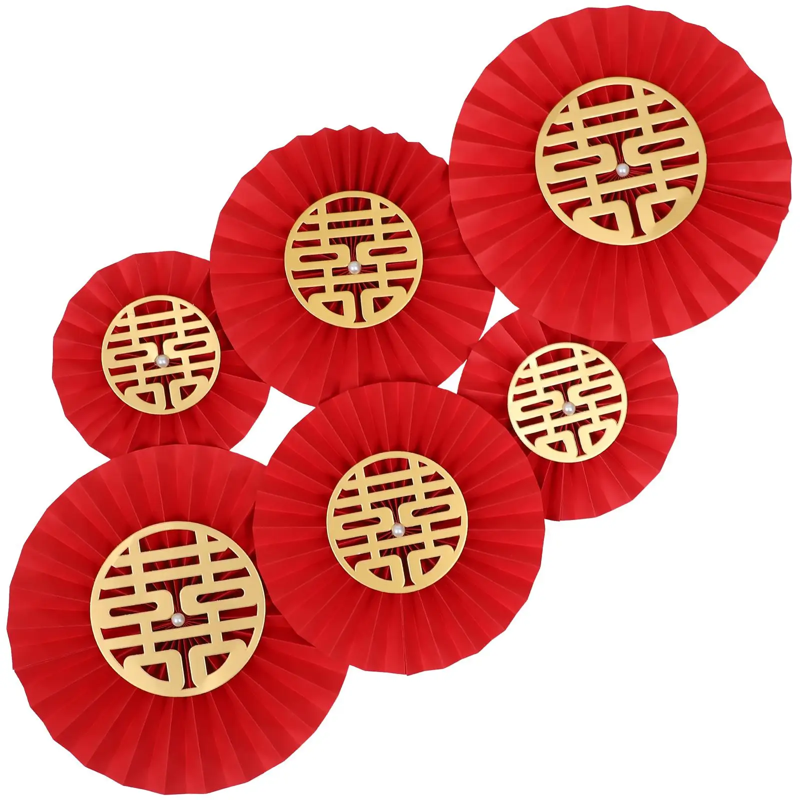 

6 Pcs Paper Fan Flower Retro Decor Bridal H Fans Wedding Chinese Decoration Premium Material Eco Friendly Bright Red Color