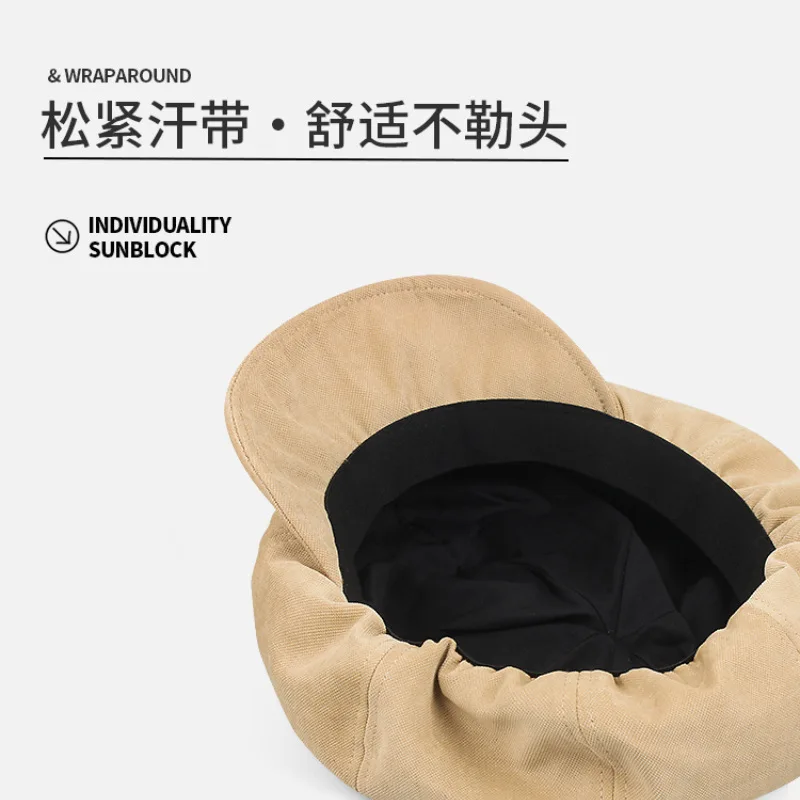 اليابانية الرجعية ديب روك براون سحابة القبعات تنوعا الوجه قبعة مثمنة صغيرة المرأة الخريف محيط الرأس الكبير PainterHat #4