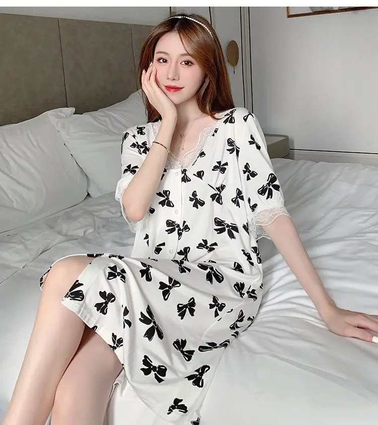 Plus Size 4XL 140kg Nightgown Women Night Dress Soft Summer Lace Collar Sleepwear Short Sleeve Casual Home Dress