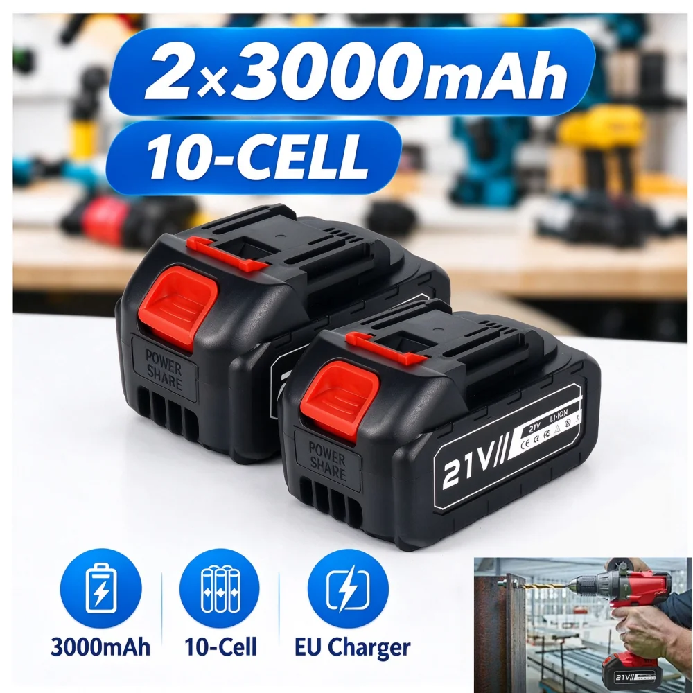 2/1 pezzi, batteria di ricambio agli ioni di litio da 3000 mAh, compatibile con gli utensili elettrici ricaricabili Makita da 21 V, trapani, motoseghe, smerigliatrici angolari, chiavi a impulsi.